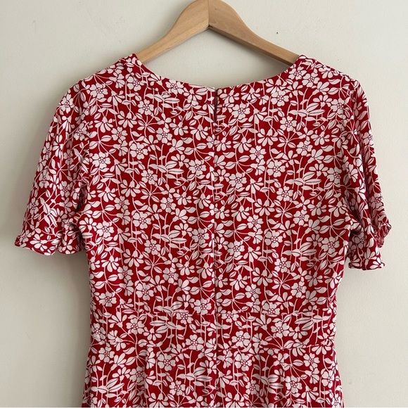Brooks Brothers Red Floral V Neck Short Sleeve Swing Women Midi Dress SZ 8 - Picture 7 of 15